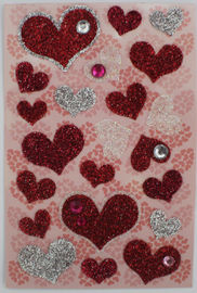 DIY كريستال سباركلي على شكل قلب ملصقات ، أطفال أحمر بريق ملصقات القلب